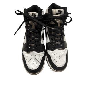NIKE DUNK HIGH BLACK AND WHITE SNEAKERS, BLACK SWUSH, WHITE HIGHTOPS SIZE 8.5